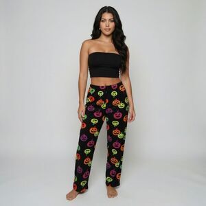 NWOT Hyde and EEK! Black Halloween Neon Colorful Pumpkin Print pajama Pants M